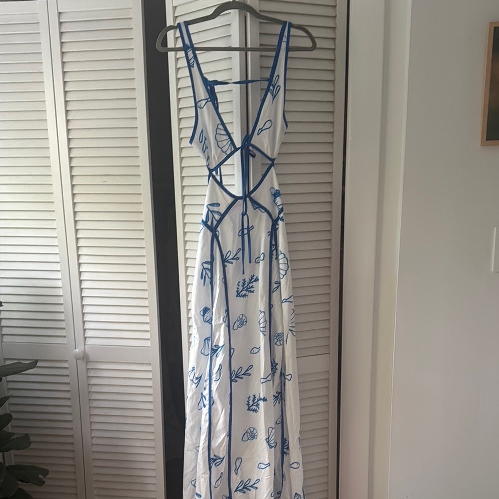 Blue and White Floral Maxi Dress for European vacation